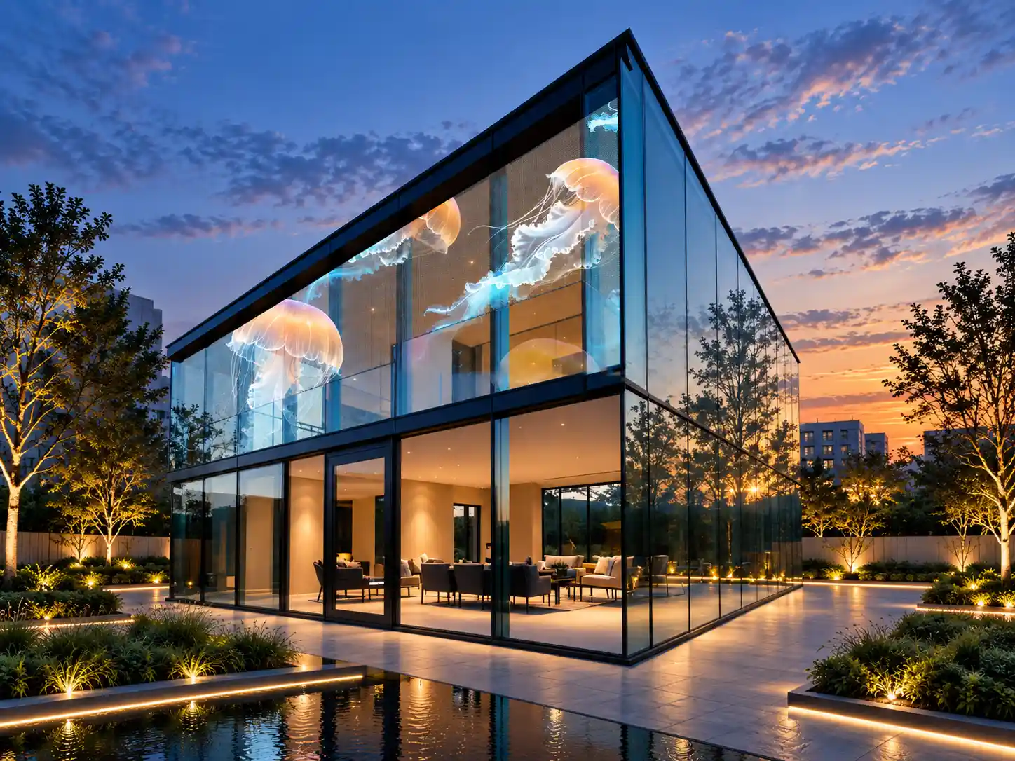 Transparent LED display installed on the glass of an office building in Milan